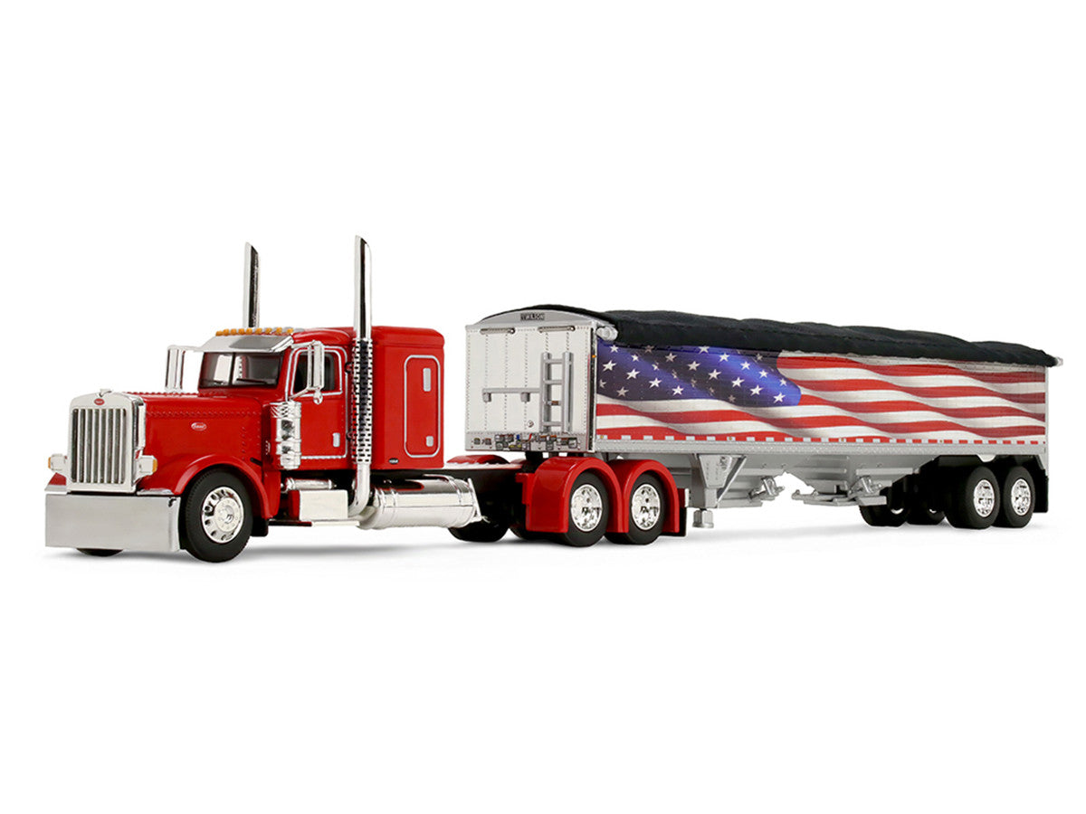 Peterbilt 389 with 48" Flat Top Sleeper and 43' Wilson Pacesetter High Side Grain Trailer "Wilson USA 250" Red 1/64 Diecast Model by DCP/First Gear First Gear