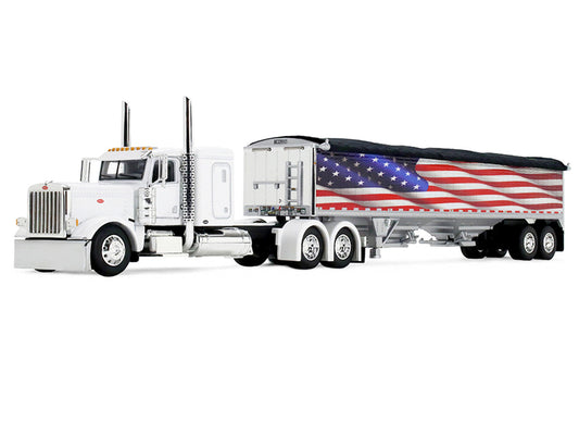 Peterbilt 389 with 48" Flat Top Sleeper and 43' Wilson Pacesetter High Side Grain Trailer "Wilson USA 250" White 1/64 Diecast Model by DCP/First Gear First Gear