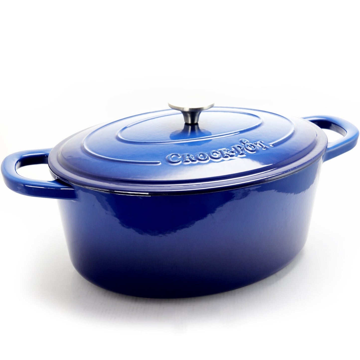 Crock Pot Artisan 7 Quart Enameled Cast Iron Oval Dutch Oven in Sapphire Blue W2B