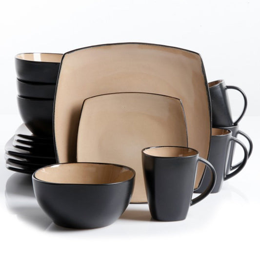 Soho Lounge 16 pc Dinnerware, Taupe Square Shape (Service for 4) W2B