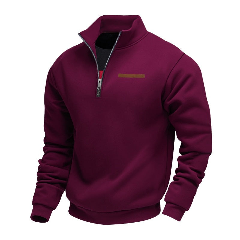 Fleece-lined Mid-length Zip-up Loose-fit Stand-up Collar Casual Hoodie Best YouTube Store