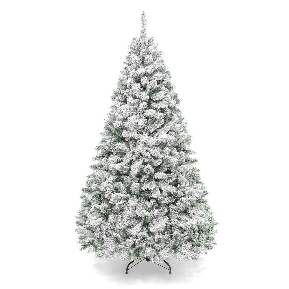 6 Foot Easy Set Up Snow Flocked Faux Pine Christmas Tree with Metal Stand FastFurnishings