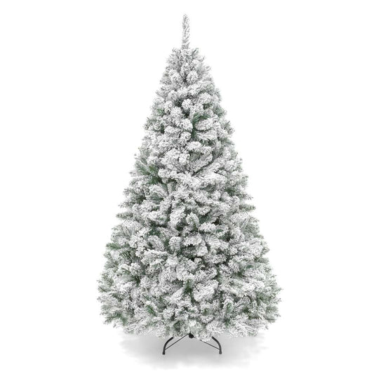 6 Foot Easy Set Up Snow Flocked Faux Pine Christmas Tree with Metal Stand FastFurnishings