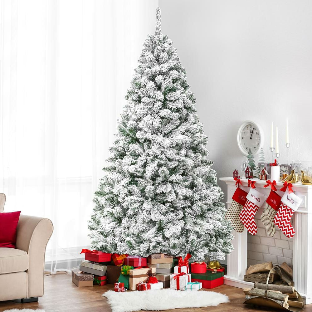 6 Foot Easy Set Up Snow Flocked Faux Pine Christmas Tree with Metal Stand FastFurnishings