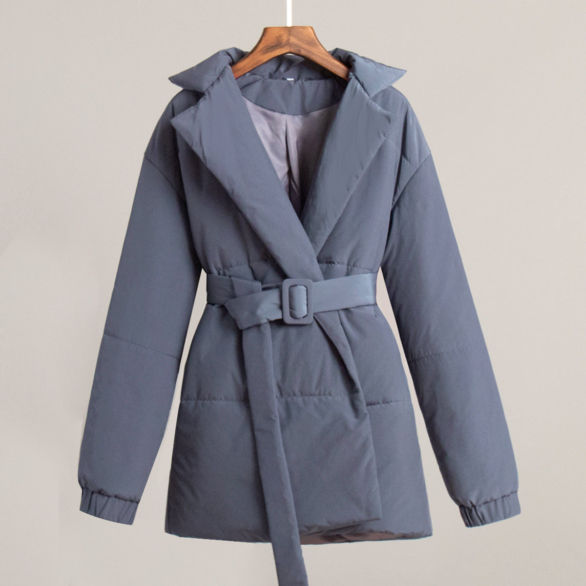 New Thickened Slimming Cinched Cotton-padded Coat Solid Color Belt Cotton Coat Jacket LadyShow.Store
