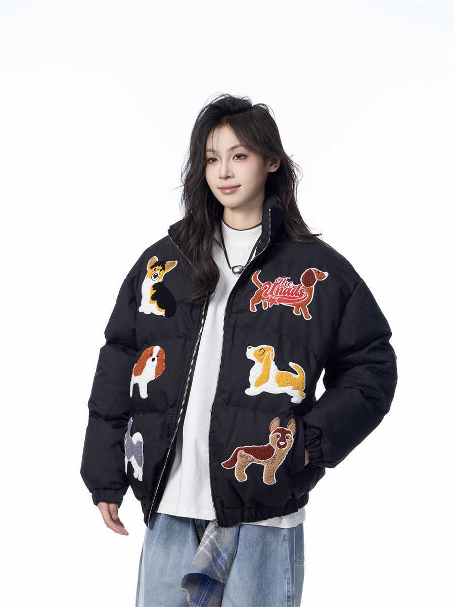 Women's Loose Retro Puppy Embroidered Cotton-padded Jacket LadyShow.Store