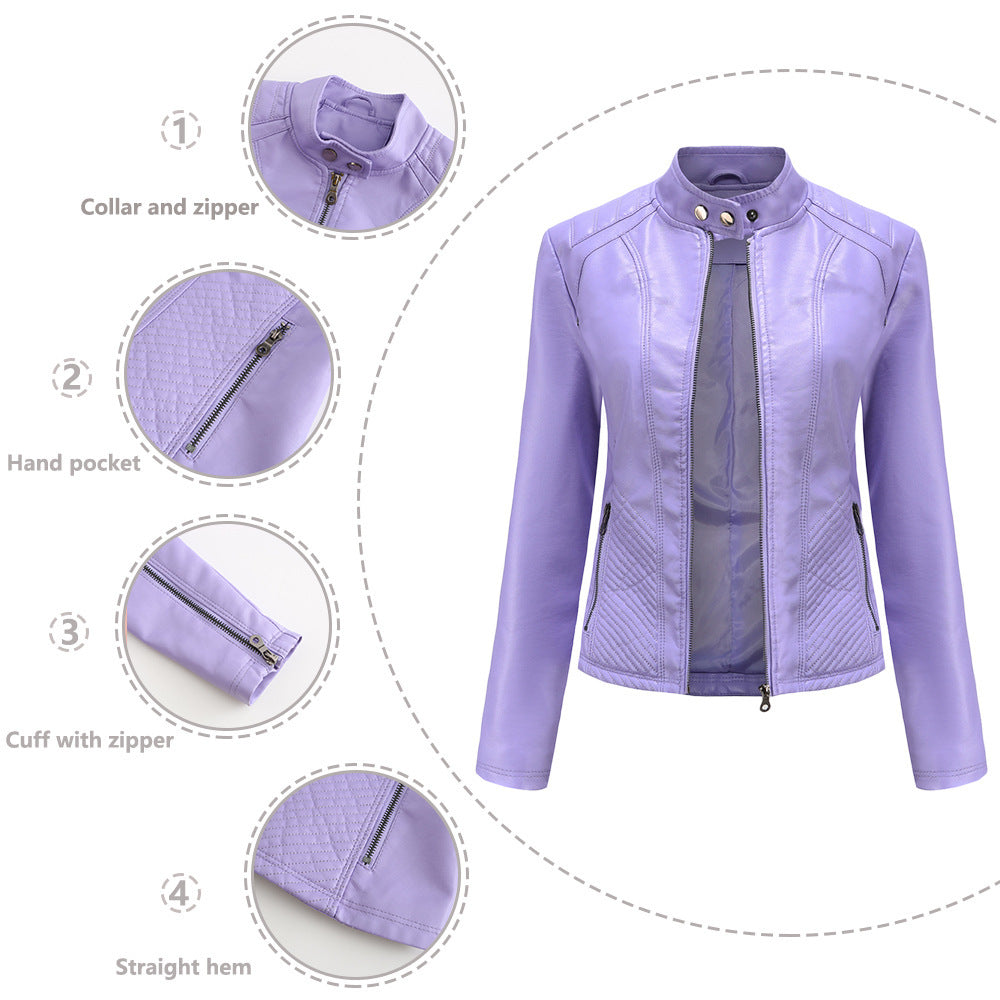 Simple European And American Trend Thin Coat Long Sleeve Motorcycle Jacket Women LadyShow.Store