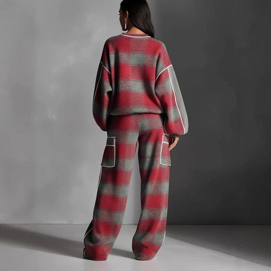Women's Independent Brand Street Style Distressed Plaid Pantsuit With Contrasting Piping Best YouTube Store