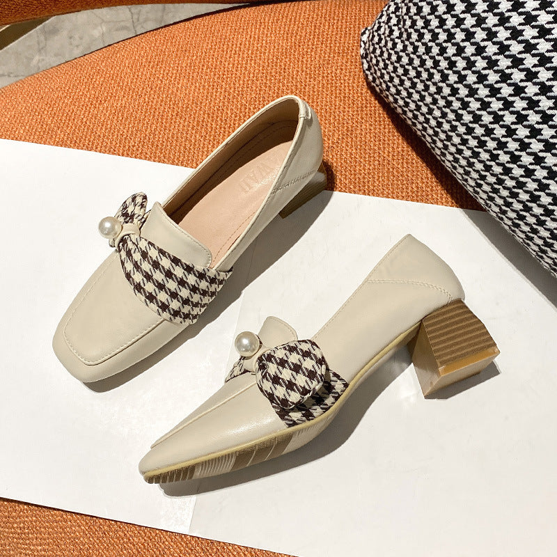 Women's High Heel Leather Shoes British Style Loafers Thick Heel Single Shoes Women LadyShow.Store