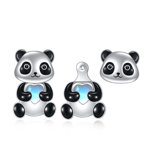 Sterling Silver Panda Stud Earrings Ear Jacket Front Back Earrings LadyShow.Store