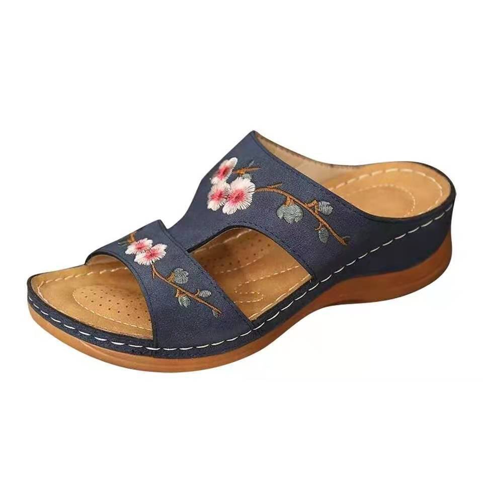 Wedge Heel Retro Stitched Embroidered Ethnic Style Women's Platform Slippers LadyShow.Store