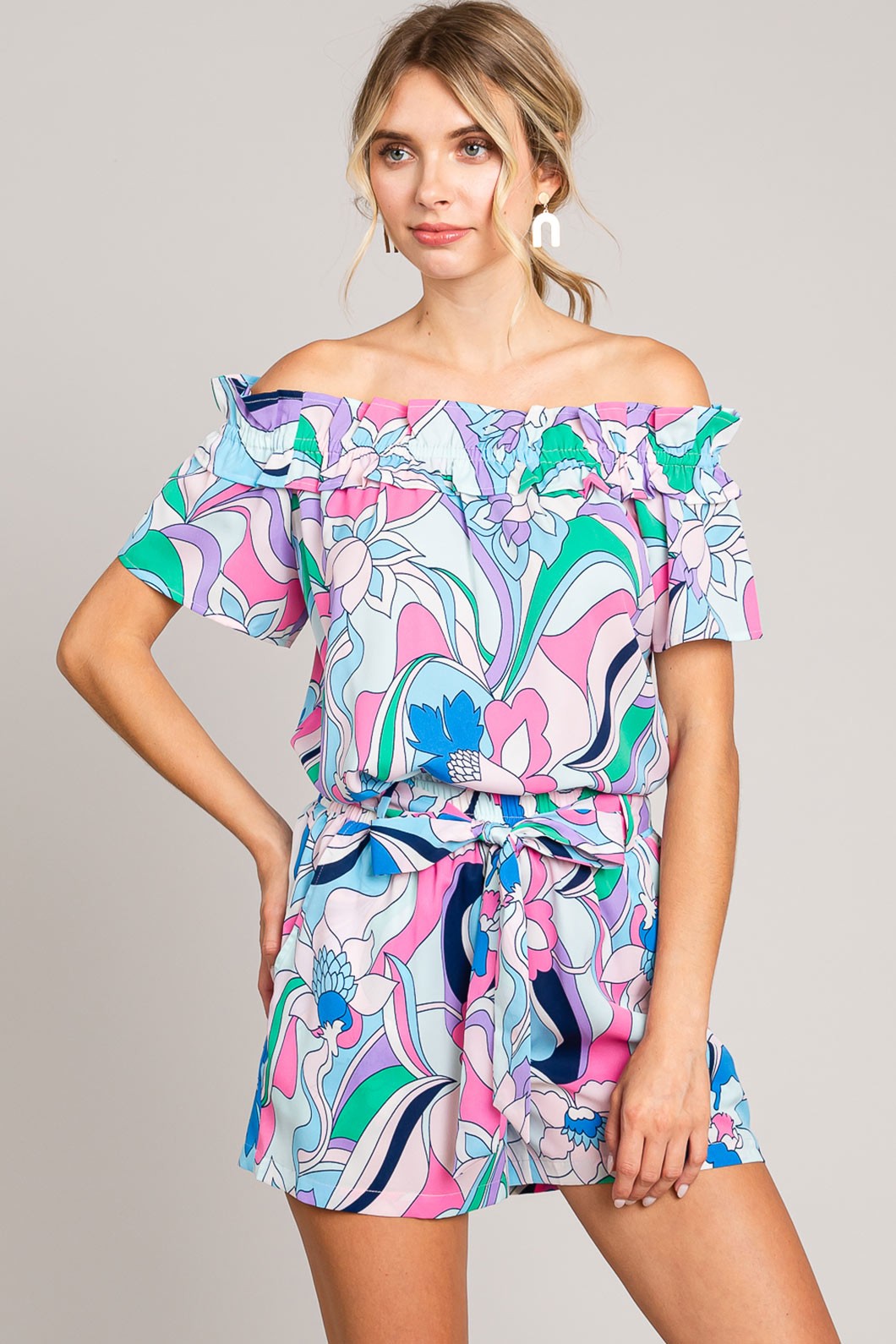 Cotton Bleu by Nu Label Abstracted Print Tie Front Shorts LuxuryLifeWay Online Store