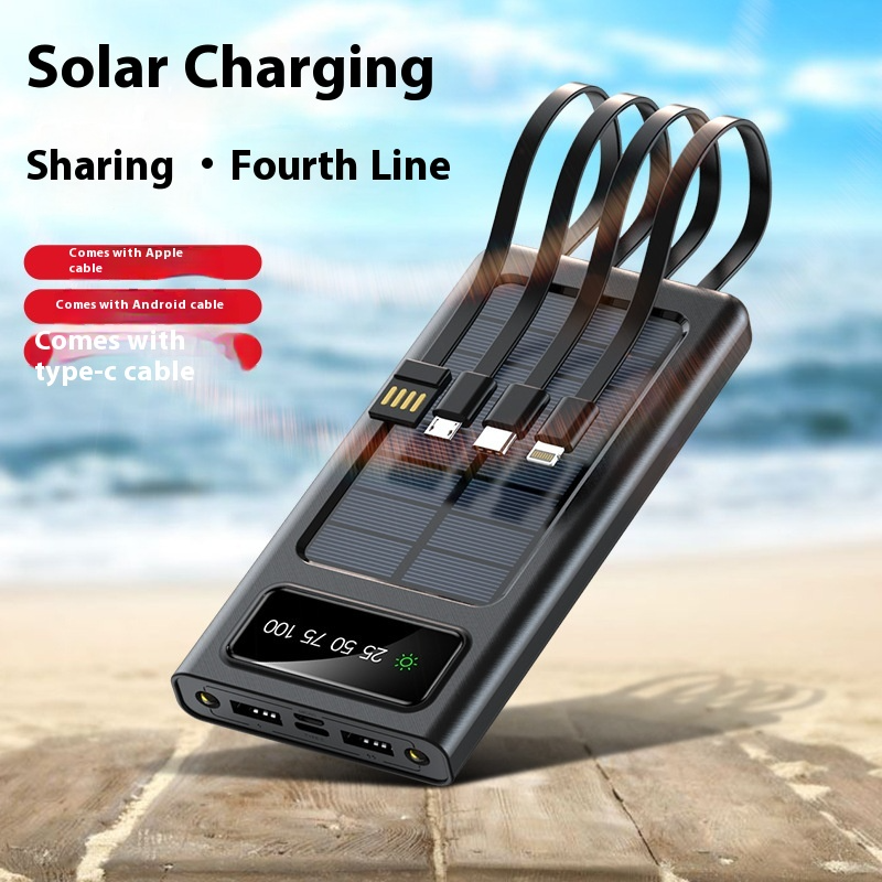 Solar Power Bank with Built-in Four Cables, 20000mAh Portable Charger for Mobile Phones Best YouTube Store