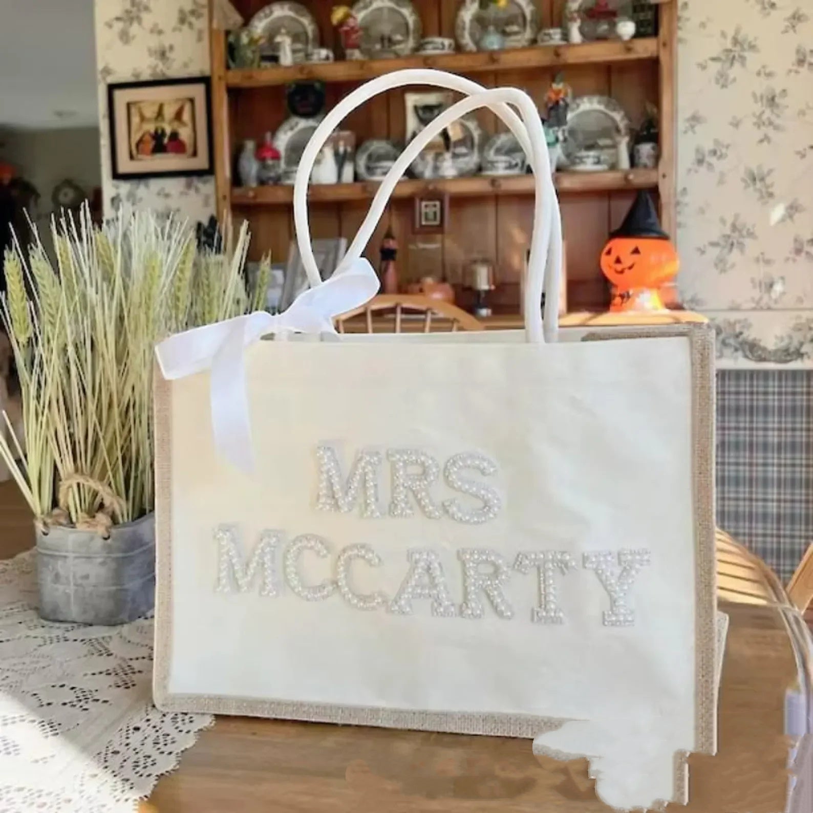 Custom Cute Tote Bag With Pearl Accessories Accent Plus