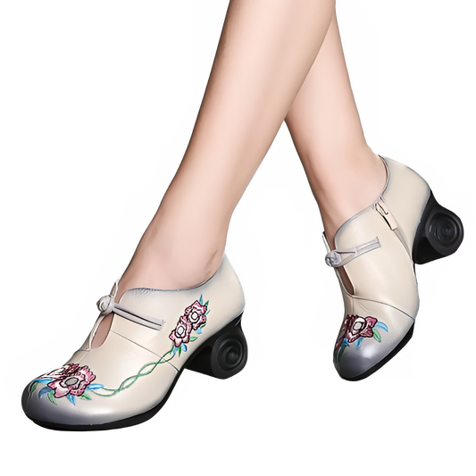 GKTINOO Women Embroidery Pumps Grey Lady 6CM High Heels Shoes Handmade Women Genuine Leather Pumps Autumn Shoes Pi-Mart