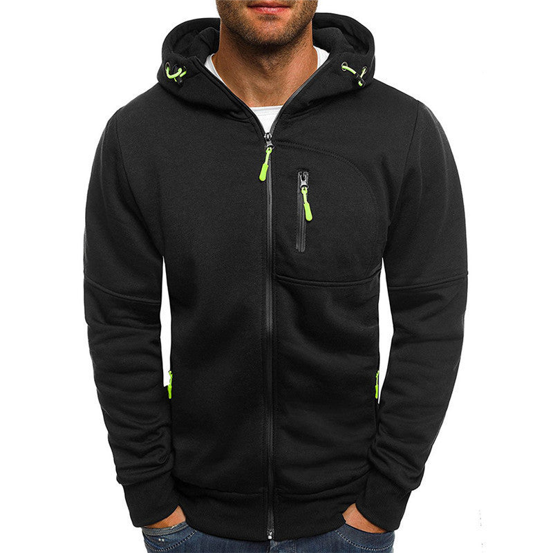 Men's Casual Zipper Hooded Sweater Solid Color Sports Fitness Jackets Cardigan LadyShow.Store