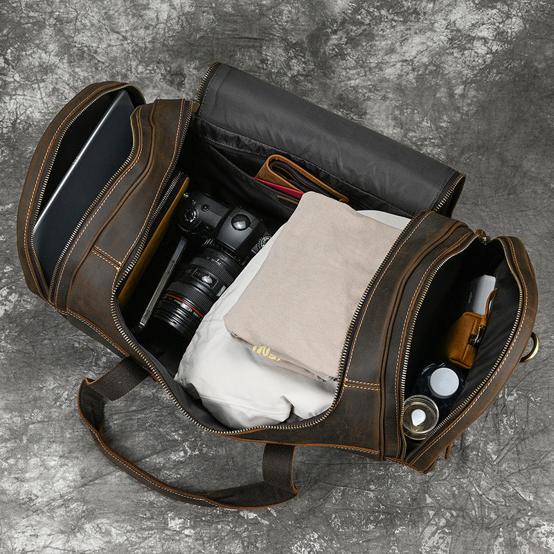 Men's Real-leather Handbag Crazy Horse Leather Vintage Travel Bag CJD