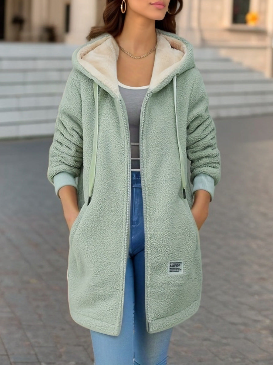 Winter Fleece Hooded Jacket Fashion Casual Zip-up Pockets Long Sweatshirt Warm Commuter Women's Clothing Best YouTube Store