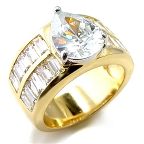6X015 - Gold+Rhodium Brass Ring with AAA Grade CZ  in Clear Alamode