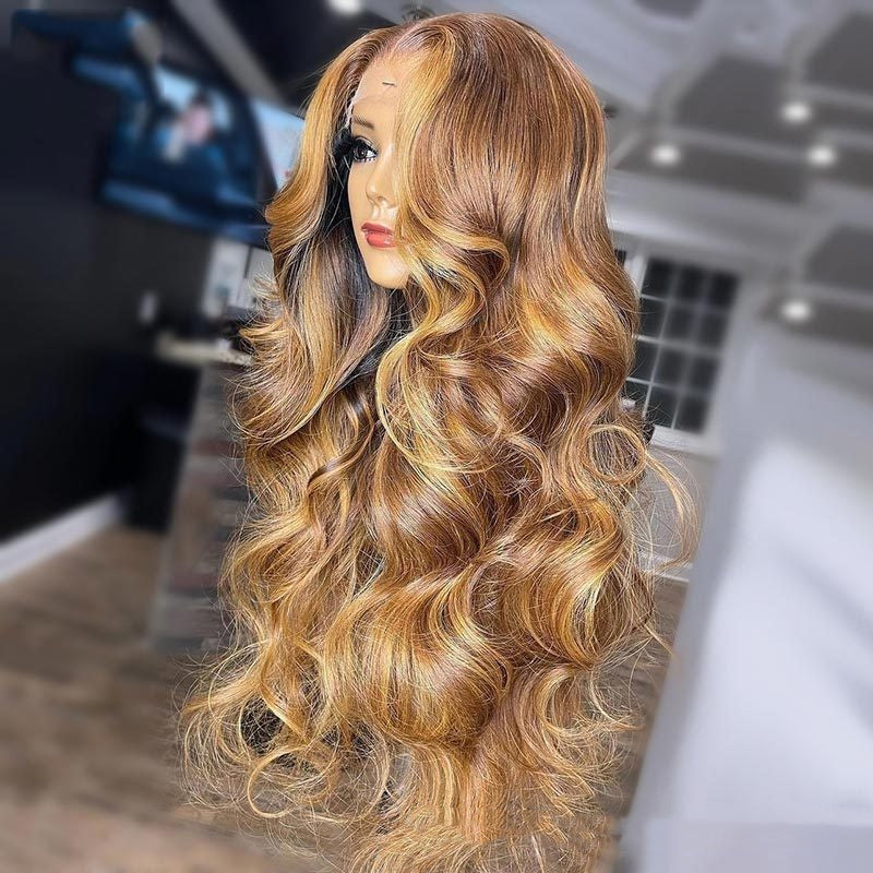Honey Blonde Body Wave Lace Front Pre Plucked Highlight Wig LadyShow.Store