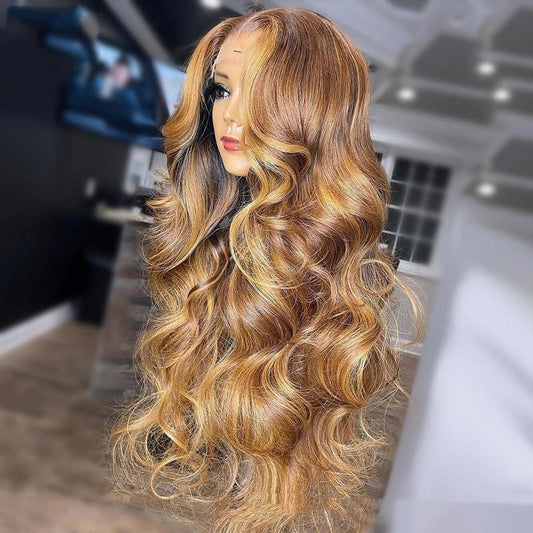 Honey Blonde Body Wave Lace Front Pre Plucked Highlight Wig LadyShow.Store