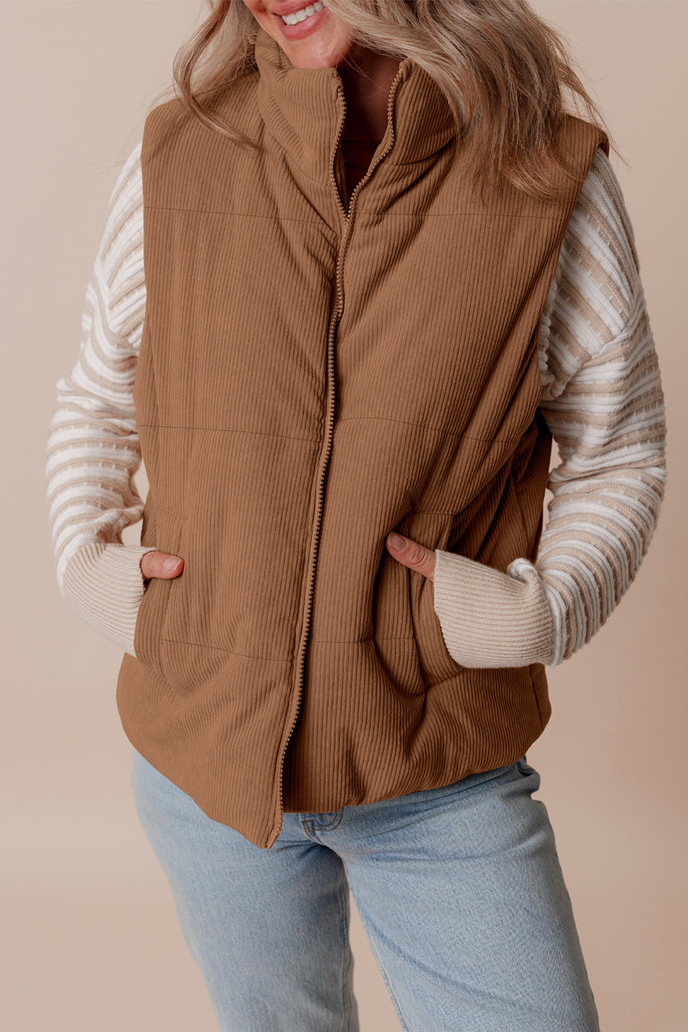 Natalia Corduroy Zipped Puffer Vest-3
