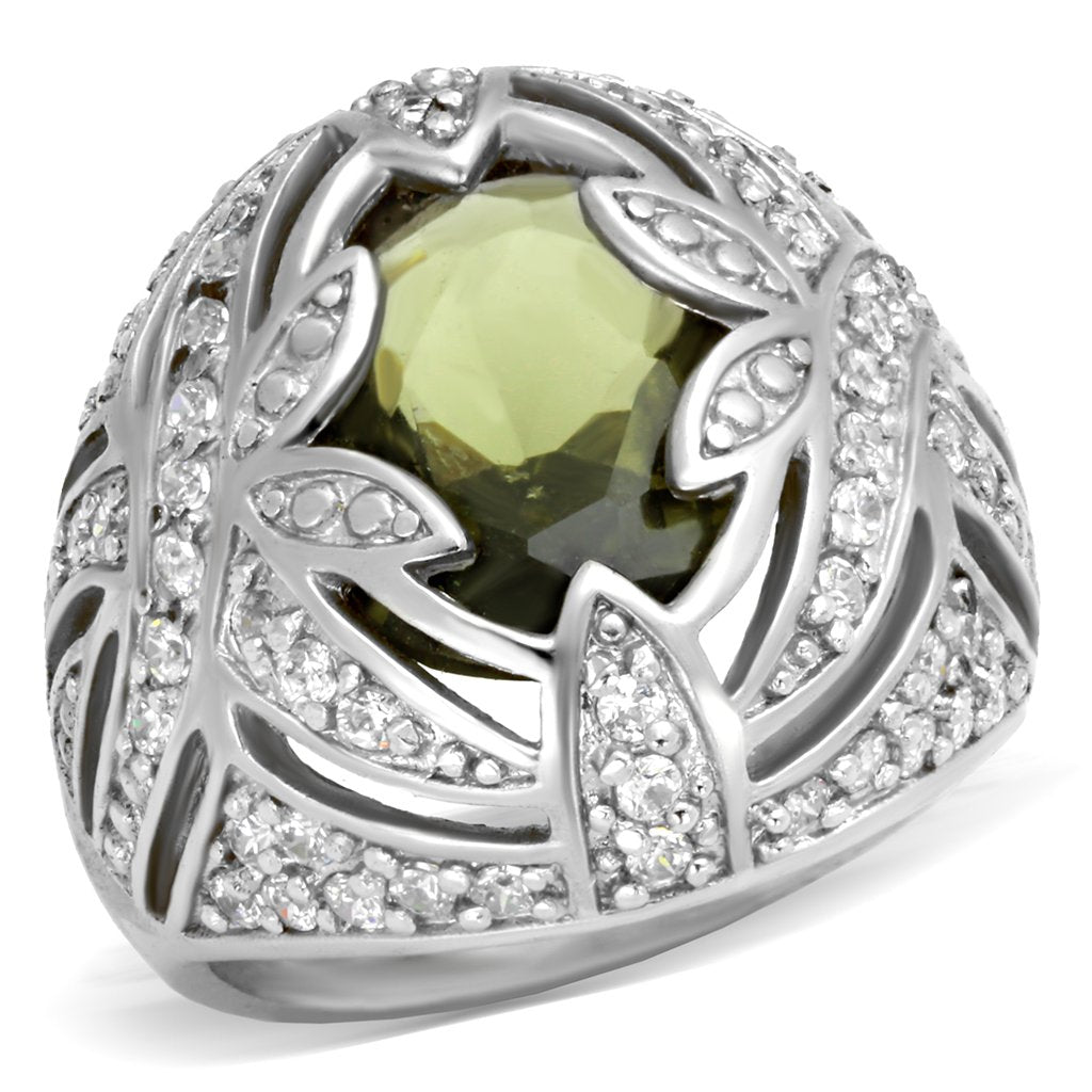 71001 - Rhodium Brass Ring with AAA Grade CZ  in Olivine color-0