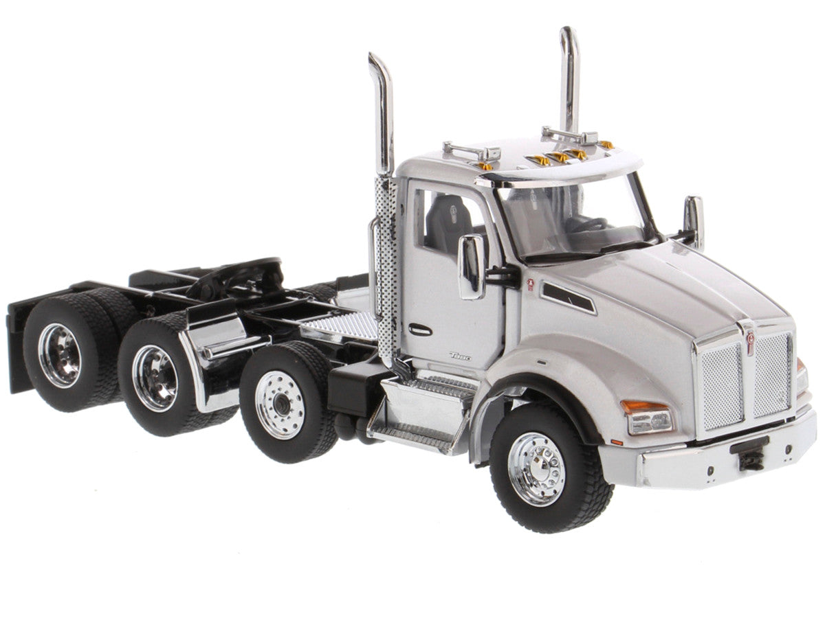 Kenworth T880 SBFA Day Cab Pusher-Axle Tandem Truck Tractor White Metallic 1/50 Diecast Model by Diecast Masters Diecast Masters