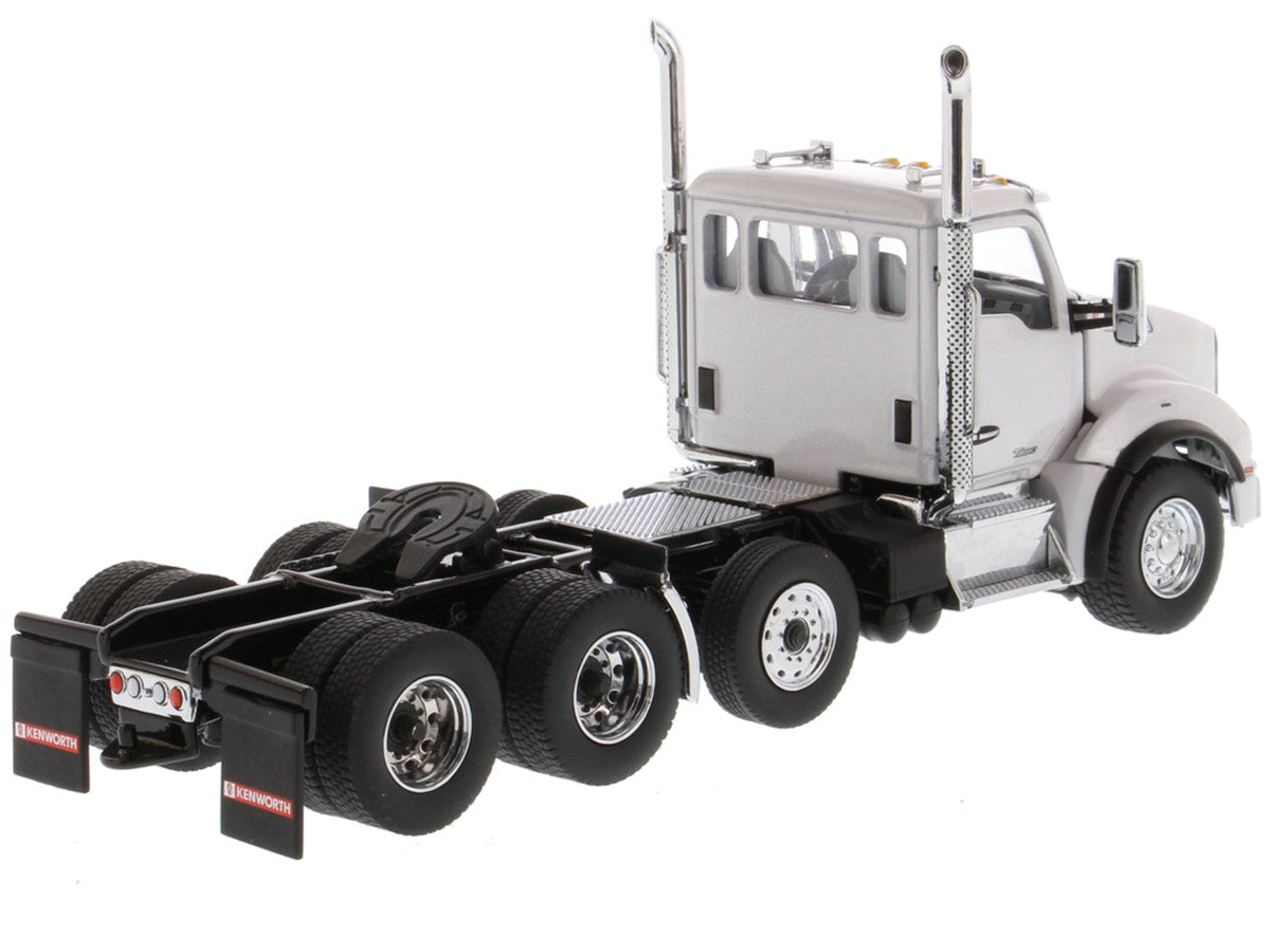 Kenworth T880 SBFA Day Cab Pusher-Axle Tandem Truck Tractor White Metallic 1/50 Diecast Model by Diecast Masters Diecast Masters