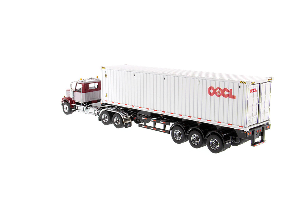 Western Star 4900 SF Tandem Day Cab Truck Tractor Red and Gray with 40' Dry Goods Sea Container "OOCL" White "Transport Series" 1/50 Diecast Model by Diecast Masters Diecast Masters