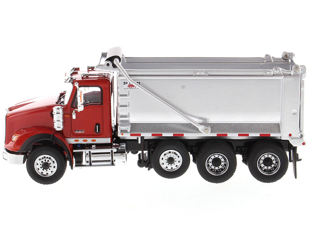 International HX620 Tandem Axle with Pusher Axle OX Stampede Dump Truck Red and Chrome "Transport Series" 1/50 Diecast Model by Diecast Masters Diecast Masters
