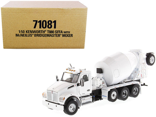 Kenworth T880 SFFA with McNeilus Bridgemaster Concrete Mixer White "Transport Series" 1/50 Diecast Model by Diecast Masters Diecast Masters