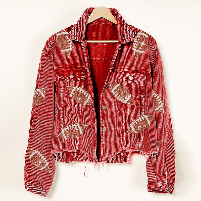 Fashion Corduroy Jacket Fashion Print Baseball Jacket Autumn And Winter Tops Clothes For Women