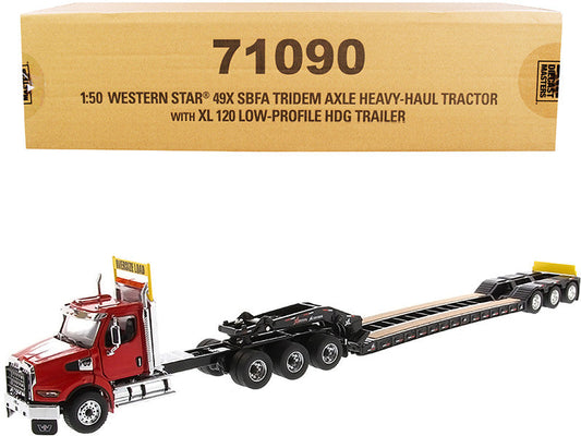 Western Star 49X SBFA Tridem Axle Heavy-Haul Tractor with XL 120 Low-Profile HDG Trailer Red and Black "Transport Series" 1/50 Diecast Model by Diecast Masters Diecast Masters