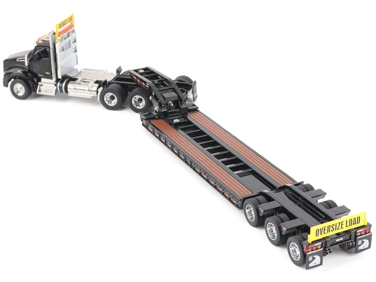 Kenworth T880 SBFA Tridem Truck with Trail King HDG Lowboy Trailer Black "Transport Series" 1/50 Diecast Model by Diecast Masters-1