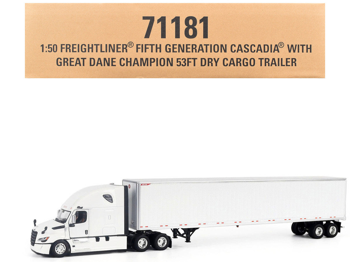 2025 Freightliner Cascadia Gen-5 Sleeper Cab Truck White with Great Dane Champion 53ft Dry Cargo Trailer "Transport Series" 1/50 Diecast Model by Diecast Masters Diecast Masters