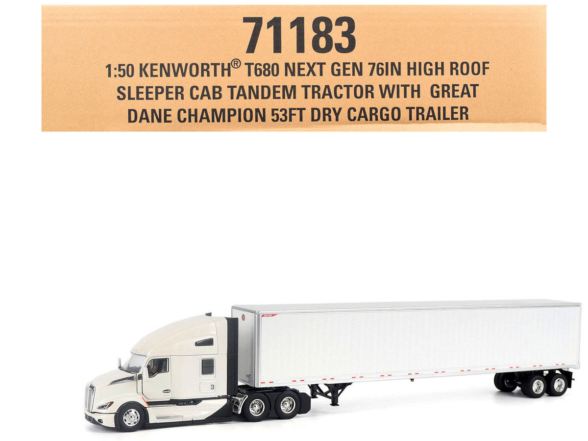 Kenworth T680 Next-Gen 76" High-Roof Sleeper Tandem Tractor White with Great Dane Champion 53ft Dry Cargo Trailer "Transport Series" 1/50 Diecast Model by Diecast Masters Diecast Masters
