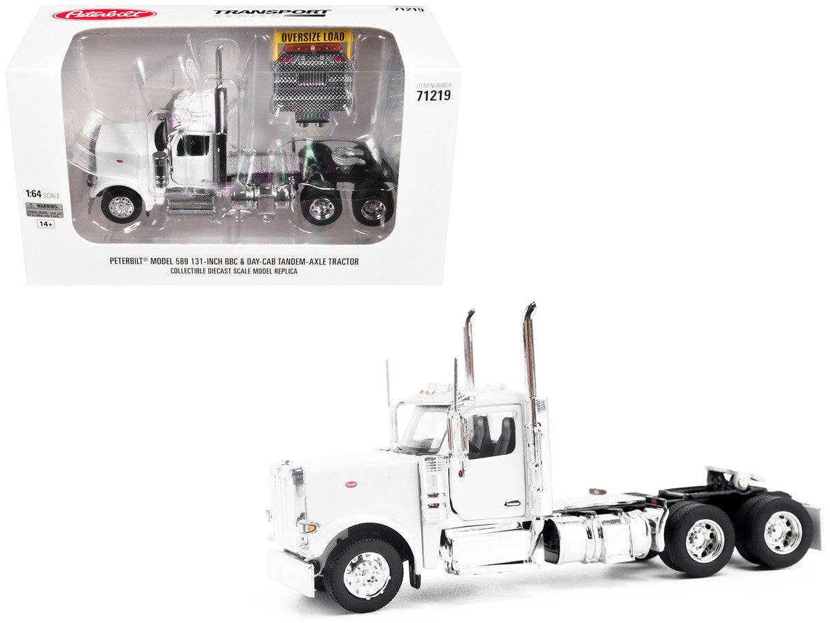 Peterbilt 589 Tandem-Axle Legendary Package Truck Tractor with 58" Sleeper White "Transport Series" 1/64 Diecast Model by Diecast Masters Diecast Masters