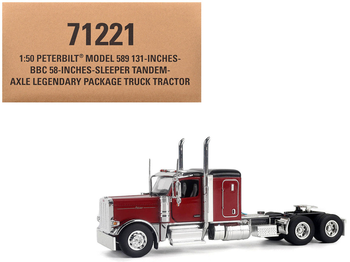 Peterbilt 589 Legendary Package Tandem-Axle Truck Tractor with 58" Sleeper Cab Legendary Red with Black Top "Transport Series" 1/50 Diecast Model by Diecast Masters Diecast Masters