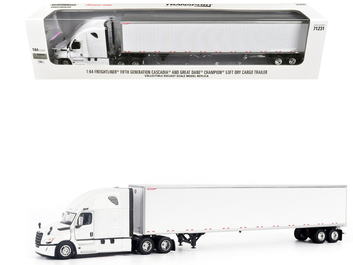 2025 Freightliner Cascadia Gen-5 Truck Tractor with Sleeper and Great Dane Champion 53ft Dry Cargo Trailer Winter White "Transport Series" 1/64 Diecast Model by Diecast Masters Diecast Masters