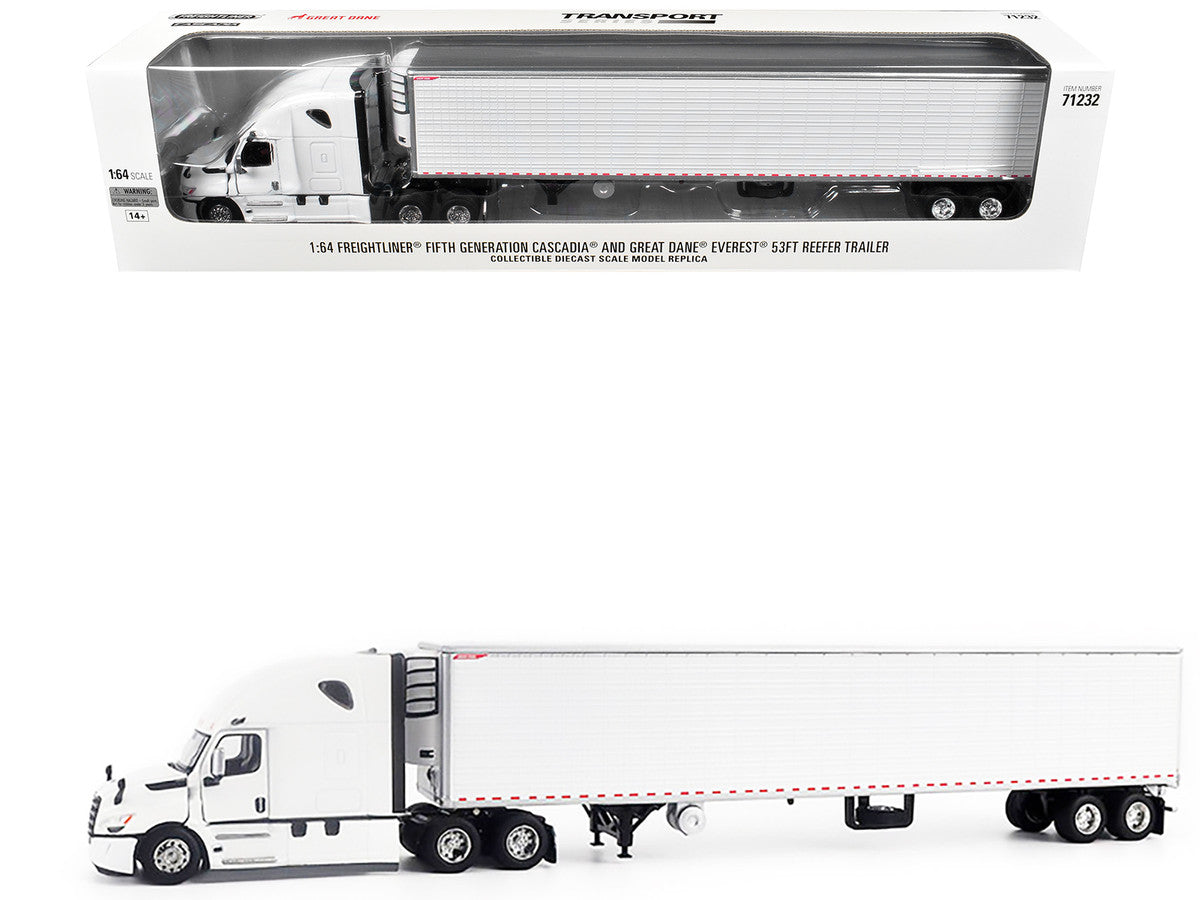 2025 Freightliner Cascadia Gen-5 Truck Tractor with Sleeper and Great Dane Champion 53ft Refrigerated Trailer Winter White "Transport Series" 1/64 Diecast Model by Diecast Masters Diecast Masters