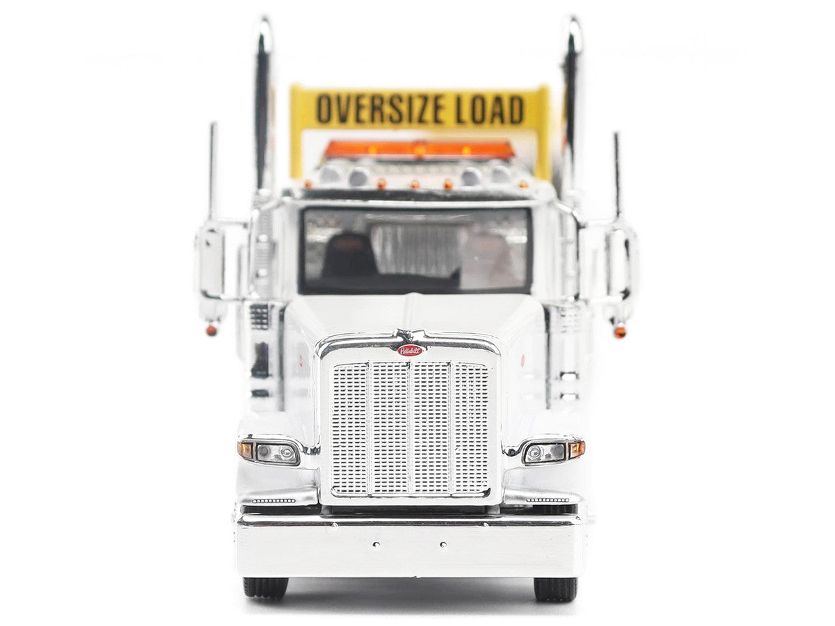 Peterbilt 589 Tridem-Axle Truck Tractor with Day Cab and Trail King TK170 Hydraulic Detachable Gooseneck Lowboy Trailer with Jeep and Booster White "Transport Series" 1/64 Diecast Model by Diecast Masters Diecast Masters