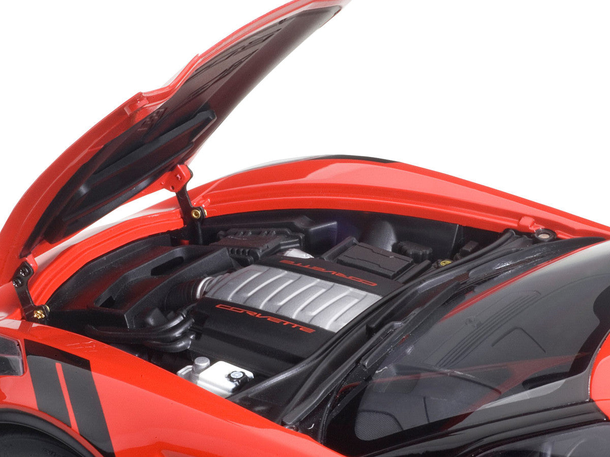 2017 Chevrolet Corvette C7 Grand Sport Red with White Stripe and Black Fender Hash Marks 1/18 Model Car by Autoart Autoart