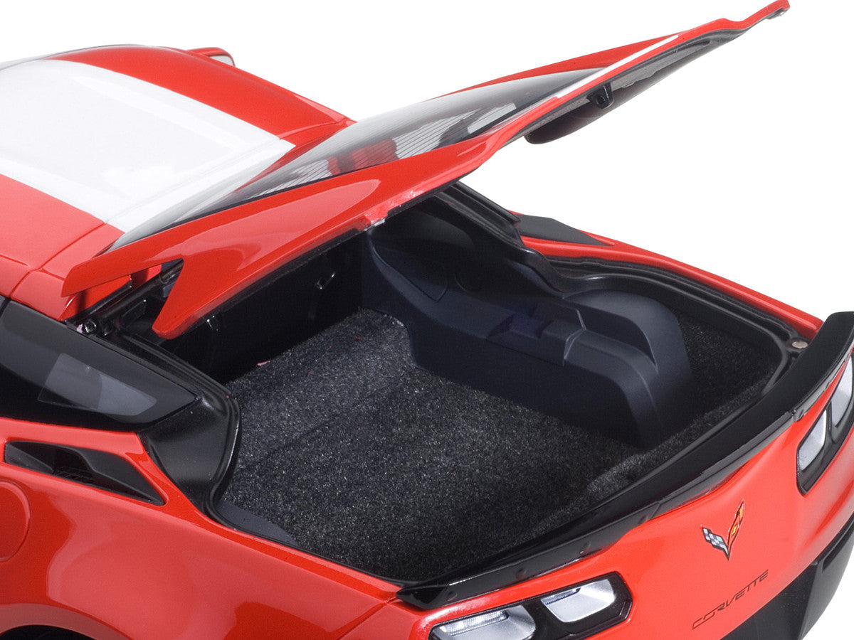 2017 Chevrolet Corvette C7 Grand Sport Red with White Stripe and Black Fender Hash Marks 1/18 Model Car by Autoart Autoart