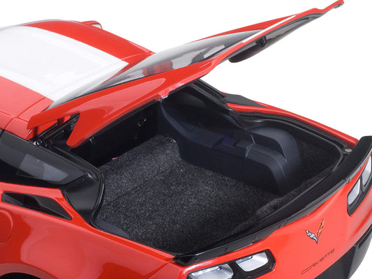 2017 Chevrolet Corvette C7 Grand Sport Red with White Stripe and Black Fender Hash Marks 1/18 Model Car by Autoart Autoart