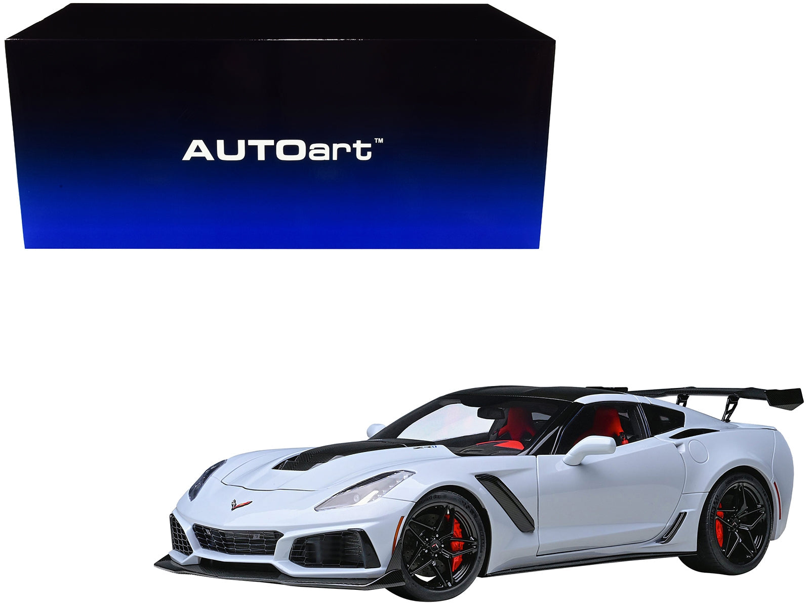 2019 Chevrolet Corvette C7 ZR1 Ceramic Matrix Gray Metallic with Carbon Top 1/18 Model Car by Autoart W2B