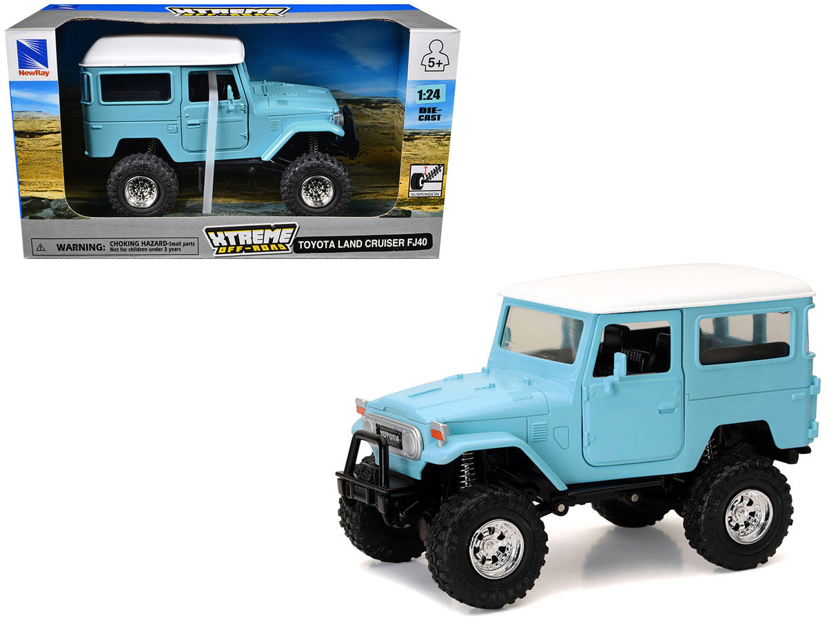 Toyota Land Cruiser FJ40 Light Blue with White Top "Xtreme Off-Road" Series 1/24 Diecast Model by New Ray New Ray