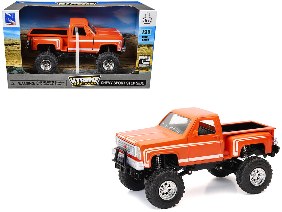Chevrolet Sport Step Side Pickup Truck Orange with White Graphics "Xtreme Off-Road" Series 1/30 Diecast Model by New Ray New Ray