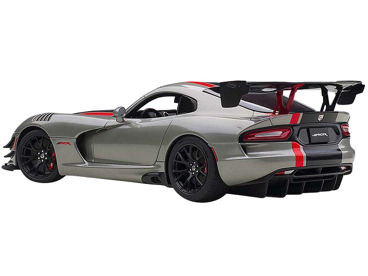 2017 Dodge Viper ACR Billet Silver Metallic with Black and Red Stripes 1/18 Model Car by Autoart