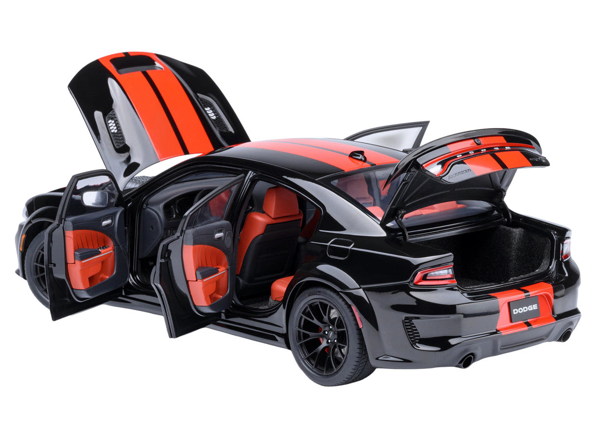 Dodge Charger SRT Hellcat Redeye Pitch Black with Red Stripes and Interior 1/18 Model Car by Autoart Autoart